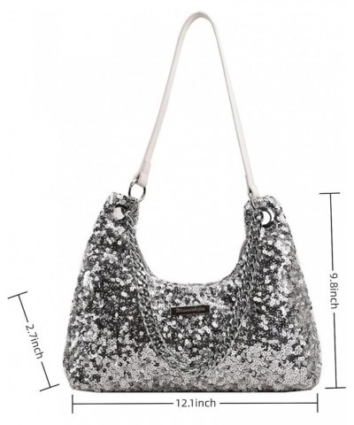 Womens Mermaid Sequins Shoulder Bag Reversible Sequin Handbag Purse Sparkling Tote Shiny Hobo Bag Pink D-silver $34.06 Totes