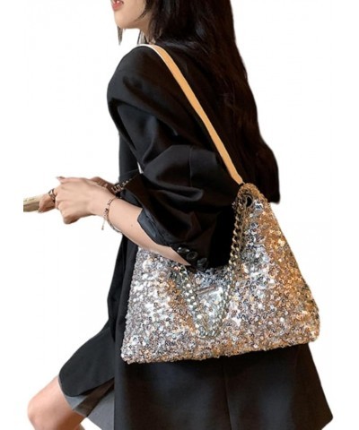 Womens Mermaid Sequins Shoulder Bag Reversible Sequin Handbag Purse Sparkling Tote Shiny Hobo Bag Pink D-silver $34.06 Totes