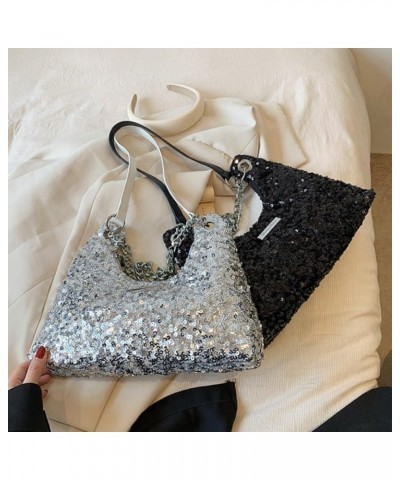 Womens Mermaid Sequins Shoulder Bag Reversible Sequin Handbag Purse Sparkling Tote Shiny Hobo Bag Pink D-silver $34.06 Totes