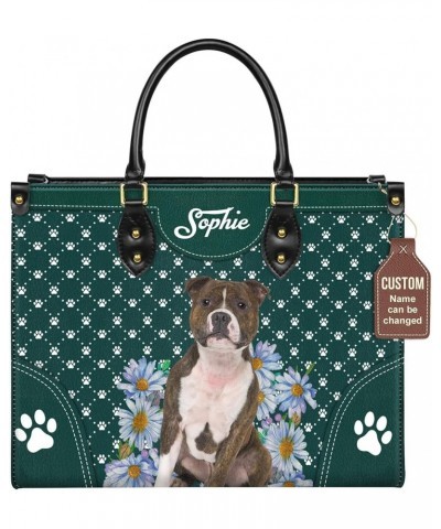 Personalized Staffordshire Bull Terrier Dog Handbags, Custom Name Dog Leather Bags, Purses, Shoulder Bag, Gift For Dog Mom St...