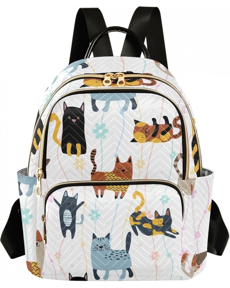 Backpack Purse for Women Kawaii Cats Flower, Mini Fashion Backpack Lightweight Casual Daypack Shoulder Bag Travel Backpack, M...