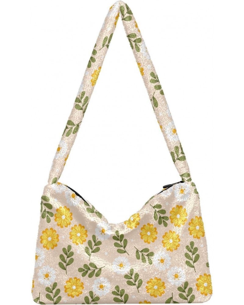 Spring Floral Pattern Design Faux Plush Tote Handbags Versatile Underarm Bag Stylish Shuolder Bag for Women $9.02 Totes