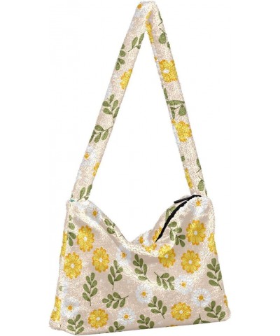 Spring Floral Pattern Design Faux Plush Tote Handbags Versatile Underarm Bag Stylish Shuolder Bag for Women $9.02 Totes