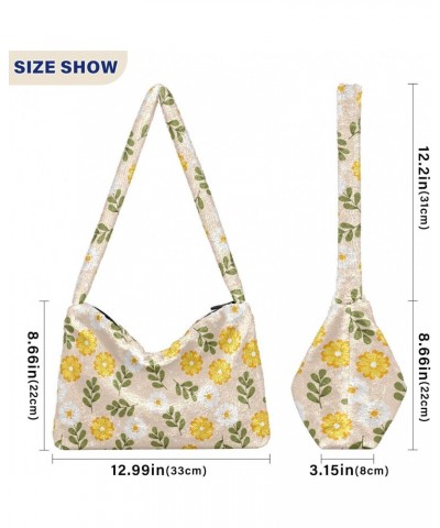 Spring Floral Pattern Design Faux Plush Tote Handbags Versatile Underarm Bag Stylish Shuolder Bag for Women $9.02 Totes