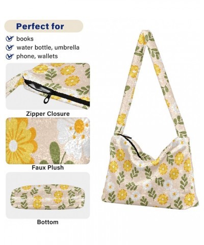 Spring Floral Pattern Design Faux Plush Tote Handbags Versatile Underarm Bag Stylish Shuolder Bag for Women $9.02 Totes