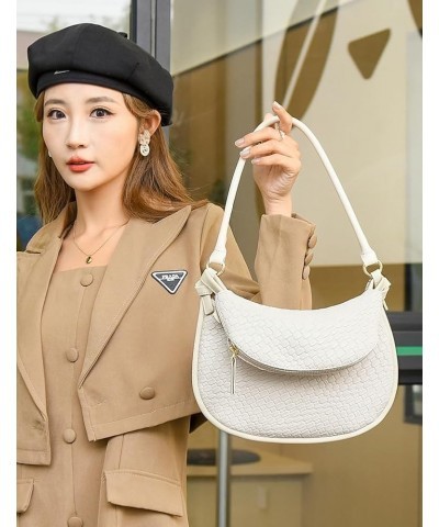 Woven Shoulder Bag Purse Y2K Women Stylish Clutch Bag Purse Retro Crossbody Bag White $19.54 Totes