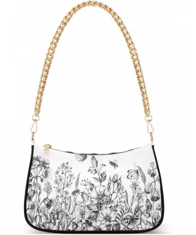 White Garden Shoulder Bag for Women Chain Handbags with Zipper Womens Tote Chain Bag $16.49 Shoulder Bags