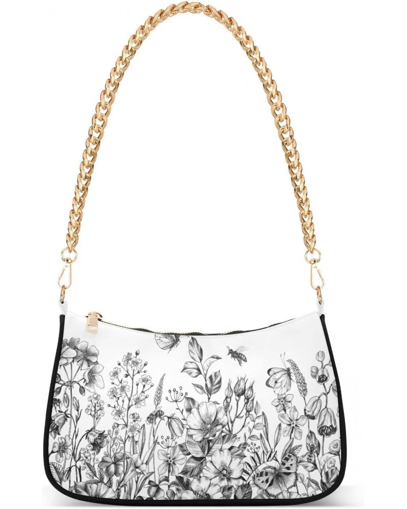 White Garden Shoulder Bag for Women Chain Handbags with Zipper Womens Tote Chain Bag $16.49 Shoulder Bags