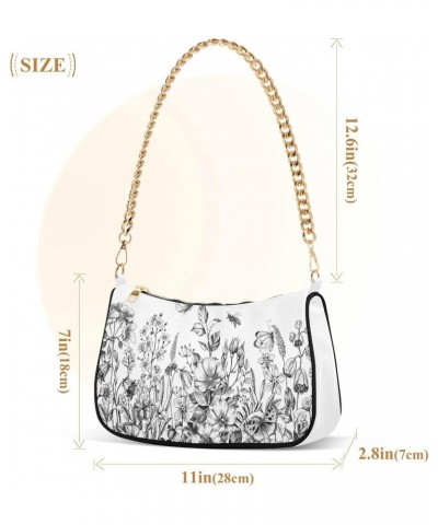 White Garden Shoulder Bag for Women Chain Handbags with Zipper Womens Tote Chain Bag $16.49 Shoulder Bags