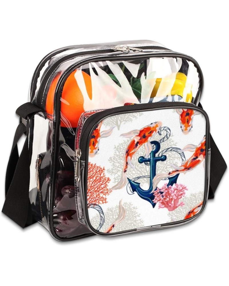 Flower Samoyed Stadium-Approved Clear Crossbody Bag with Colorful Print Design With Koi Fish Anchor $12.95 Crossbody Bags