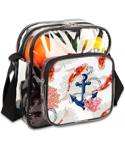 Flower Samoyed Stadium-Approved Clear Crossbody Bag with Colorful Print Design With Koi Fish Anchor $12.95 Crossbody Bags