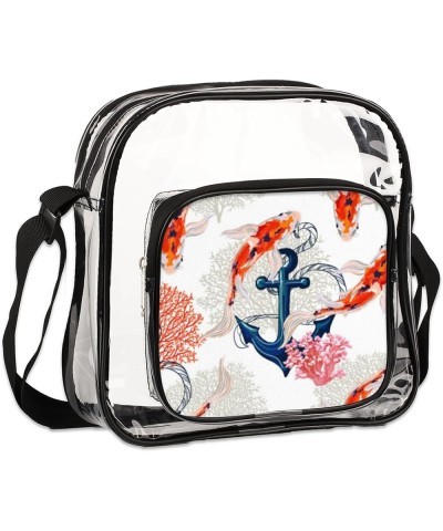 Flower Samoyed Stadium-Approved Clear Crossbody Bag with Colorful Print Design With Koi Fish Anchor $12.95 Crossbody Bags