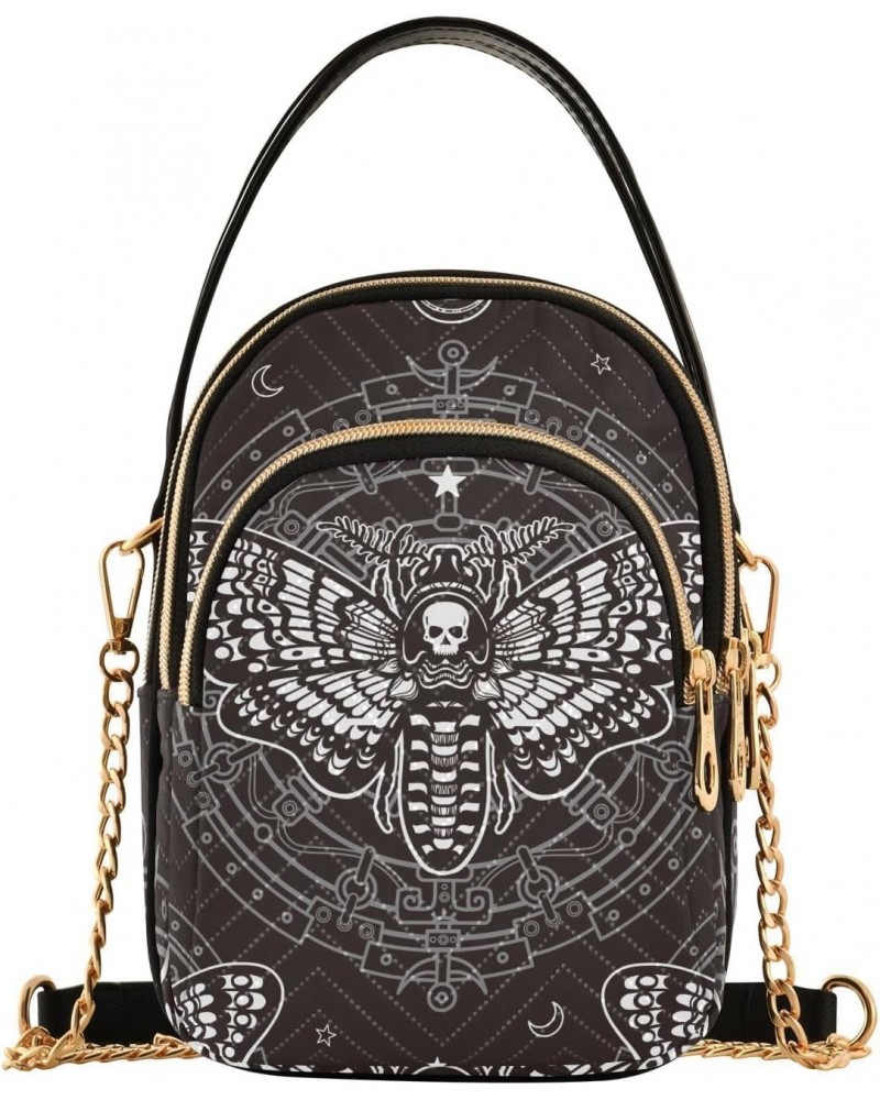 Black White Skull Dragonfly Small Crossbody Bag Quilted Handbags for Women Chain Shoulder Bag $13.77 Crossbody Bags