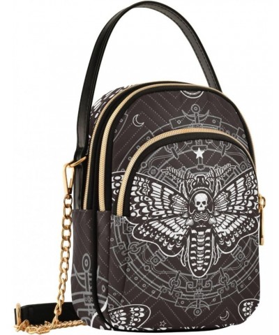 Black White Skull Dragonfly Small Crossbody Bag Quilted Handbags for Women Chain Shoulder Bag $13.77 Crossbody Bags