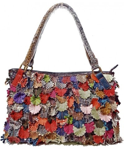 3D Multicolored Floral Spliced Shoulder Handbag for Women Leather Colorful Top-handle Purse Shopper Christmas Satchel Multico...