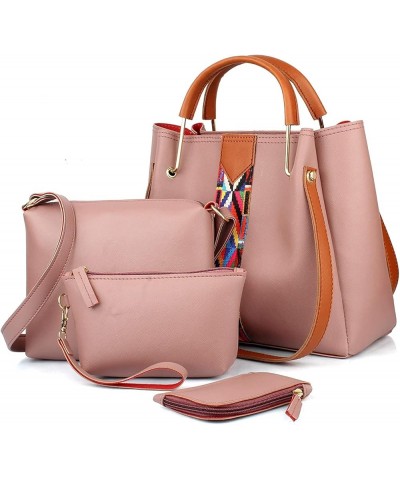 Women Lady Leatherette Handbags Combo PU Tote Bag Shoulder Messenger Bag Top Handle Satchel Purse Set 4pcs Pink $22.32 Totes