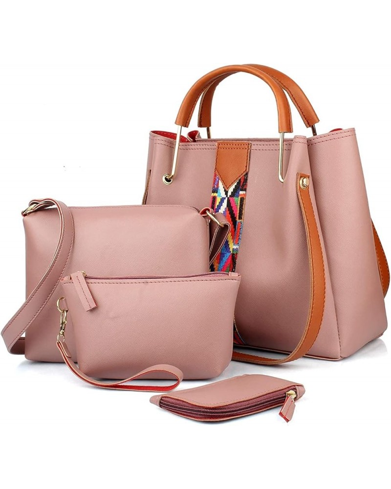 Women Lady Leatherette Handbags Combo PU Tote Bag Shoulder Messenger Bag Top Handle Satchel Purse Set 4pcs Pink $22.32 Totes