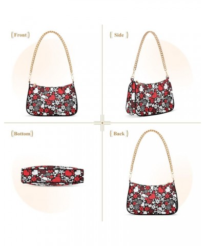 Red Skulls Flowers Hearts Women Shoulder Bag Clutch Chain Purse Handbags with Zipper Pocket Tote Hobo Bag for Shopping Vacati...