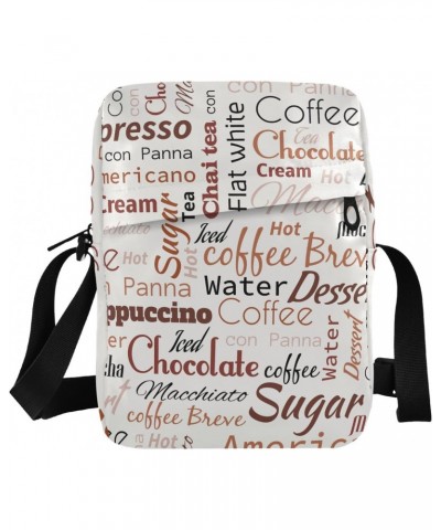 Crossbody Phone Bag Coffee Words Pattern Small Messenger Shoulder Bag Cash Handbag Wallet Purse(236ya4a) $9.46 Crossbody Bags