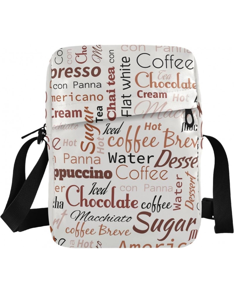 Crossbody Phone Bag Coffee Words Pattern Small Messenger Shoulder Bag Cash Handbag Wallet Purse(236ya4a) $9.46 Crossbody Bags