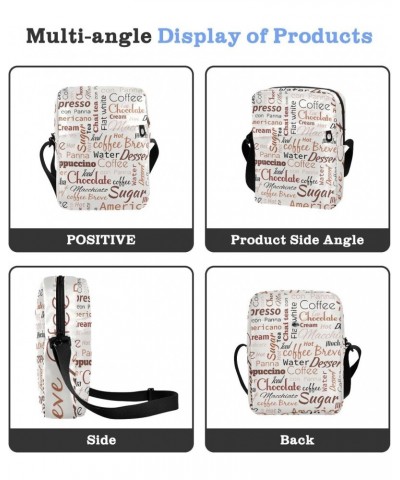 Crossbody Phone Bag Coffee Words Pattern Small Messenger Shoulder Bag Cash Handbag Wallet Purse(236ya4a) $9.46 Crossbody Bags