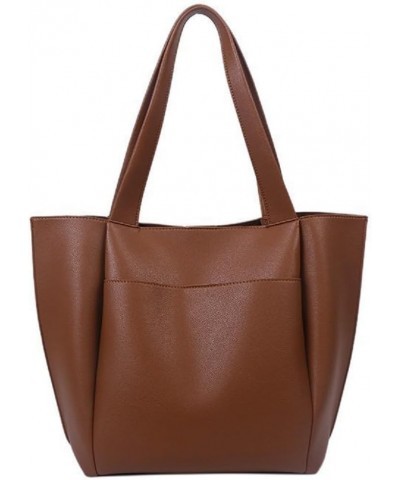 Women Tote Bags Casual Soft PU Faux Leather Large Shoulder Purse Handbag Brown $14.26 Totes