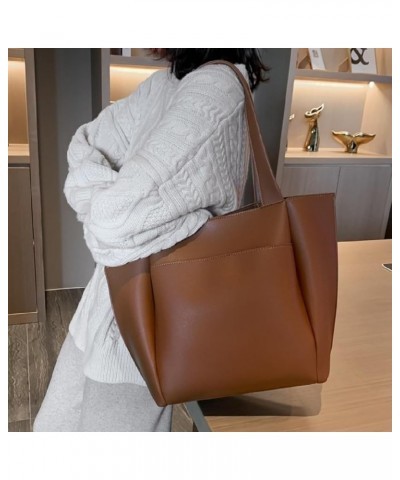 Women Tote Bags Casual Soft PU Faux Leather Large Shoulder Purse Handbag Brown $14.26 Totes