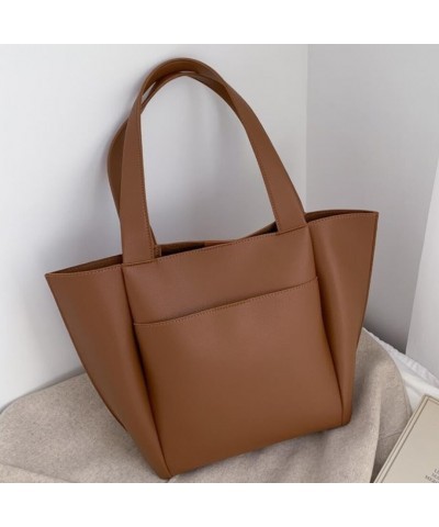 Women Tote Bags Casual Soft PU Faux Leather Large Shoulder Purse Handbag Brown $14.26 Totes