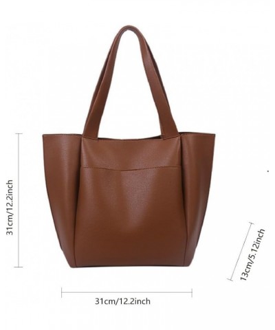 Women Tote Bags Casual Soft PU Faux Leather Large Shoulder Purse Handbag Brown $14.26 Totes