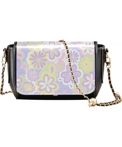 Colorful Floral Groovy Flowers Leather Shoulder Bags Black Crossbody Purses for Women Wallet Handbag with Chain Strap Floral ...