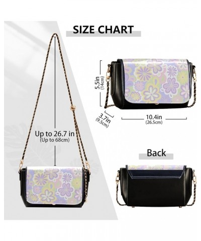 Colorful Floral Groovy Flowers Leather Shoulder Bags Black Crossbody Purses for Women Wallet Handbag with Chain Strap Floral ...