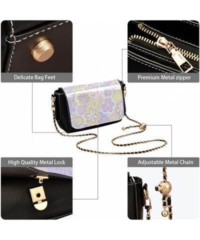 Colorful Floral Groovy Flowers Leather Shoulder Bags Black Crossbody Purses for Women Wallet Handbag with Chain Strap Floral ...