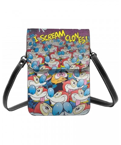 The Ren Anime Stimpy Show Small Cell Phone Purse Crossbody Leather Handy Phone Bag Adjustable Shoulder Strap For Travel Daily...