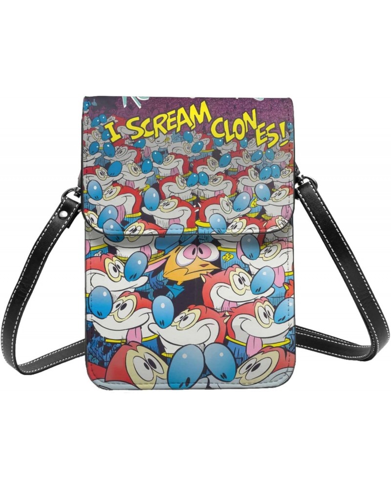 The Ren Anime Stimpy Show Small Cell Phone Purse Crossbody Leather Handy Phone Bag Adjustable Shoulder Strap For Travel Daily...