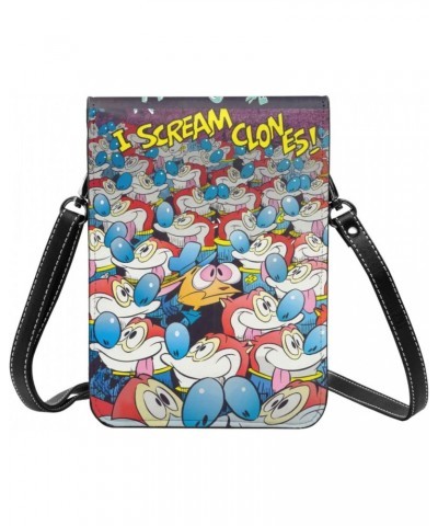 The Ren Anime Stimpy Show Small Cell Phone Purse Crossbody Leather Handy Phone Bag Adjustable Shoulder Strap For Travel Daily...