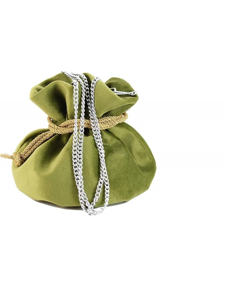 British Hand Made Fantasy Suede Velvet Drawstring Clutch Shoulder Cross-body Bag Sage Green $18.89 Clutches