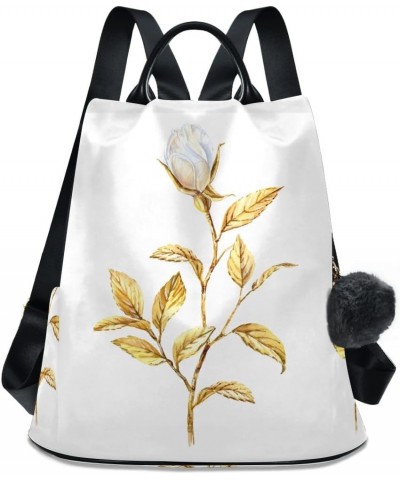 Backpack Purse for Women Fashion Travel Anti-theft White Rose Yellow Leaves Daypack Casual Shoulder Bag Medium Size $20.94 Ba...