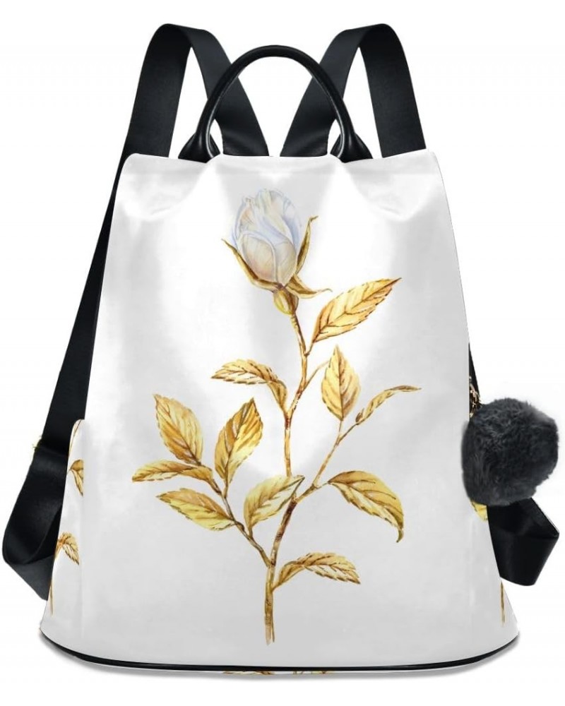 Backpack Purse for Women Fashion Travel Anti-theft White Rose Yellow Leaves Daypack Casual Shoulder Bag Medium Size $20.94 Ba...