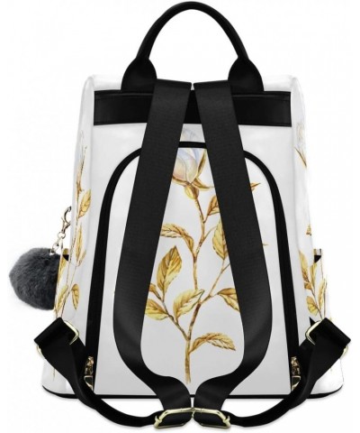 Backpack Purse for Women Fashion Travel Anti-theft White Rose Yellow Leaves Daypack Casual Shoulder Bag Medium Size $20.94 Ba...