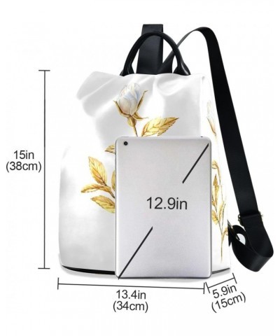 Backpack Purse for Women Fashion Travel Anti-theft White Rose Yellow Leaves Daypack Casual Shoulder Bag Medium Size $20.94 Ba...