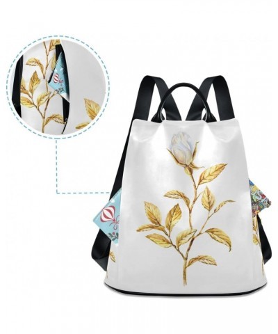 Backpack Purse for Women Fashion Travel Anti-theft White Rose Yellow Leaves Daypack Casual Shoulder Bag Medium Size $20.94 Ba...