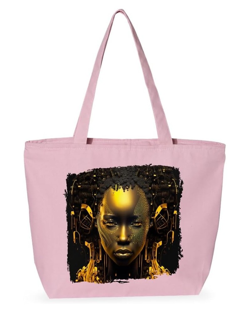 Afro Woman Zippered Tote Bag - Africa Lover Present - Birthday Gift Light Pink $15.80 Totes