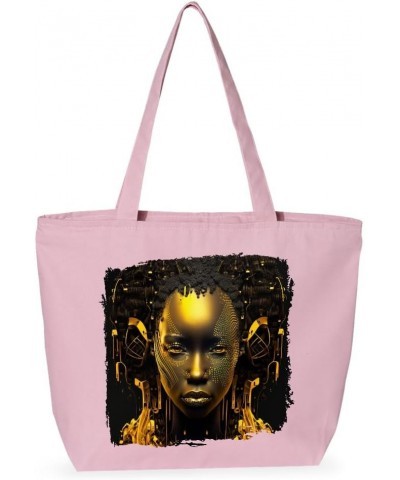 Afro Woman Zippered Tote Bag - Africa Lover Present - Birthday Gift Light Pink $15.80 Totes