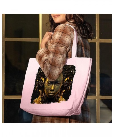 Afro Woman Zippered Tote Bag - Africa Lover Present - Birthday Gift Light Pink $15.80 Totes