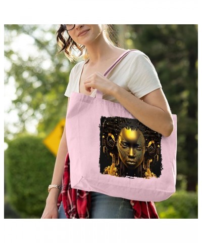 Afro Woman Zippered Tote Bag - Africa Lover Present - Birthday Gift Light Pink $15.80 Totes