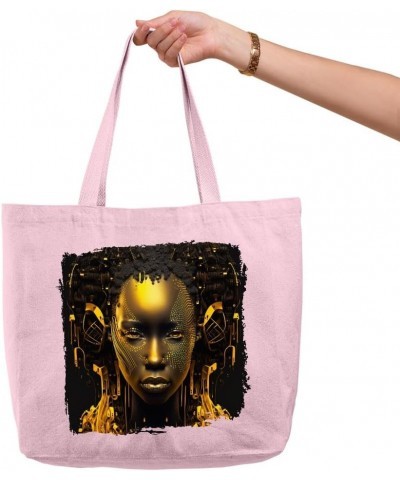 Afro Woman Zippered Tote Bag - Africa Lover Present - Birthday Gift Light Pink $15.80 Totes