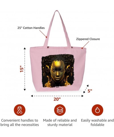 Afro Woman Zippered Tote Bag - Africa Lover Present - Birthday Gift Light Pink $15.80 Totes