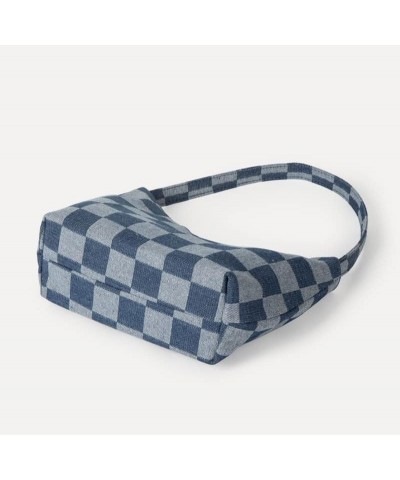 Women's summer denim shoulder bag casual checkerboard underarm bag Deep Blue Plaid Pattern $13.24 Shoulder Bags