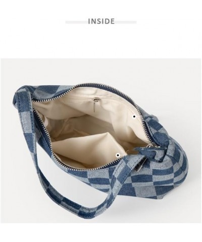 Women's summer denim shoulder bag casual checkerboard underarm bag Deep Blue Plaid Pattern $13.24 Shoulder Bags