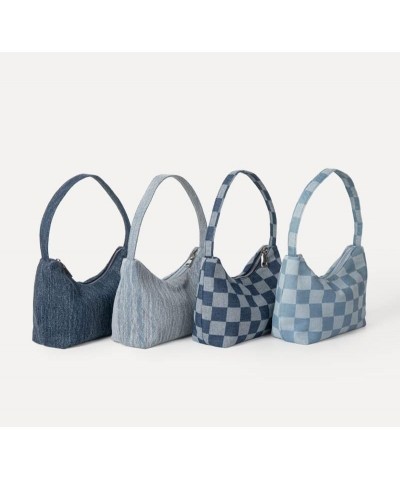 Women's summer denim shoulder bag casual checkerboard underarm bag Deep Blue Plaid Pattern $13.24 Shoulder Bags